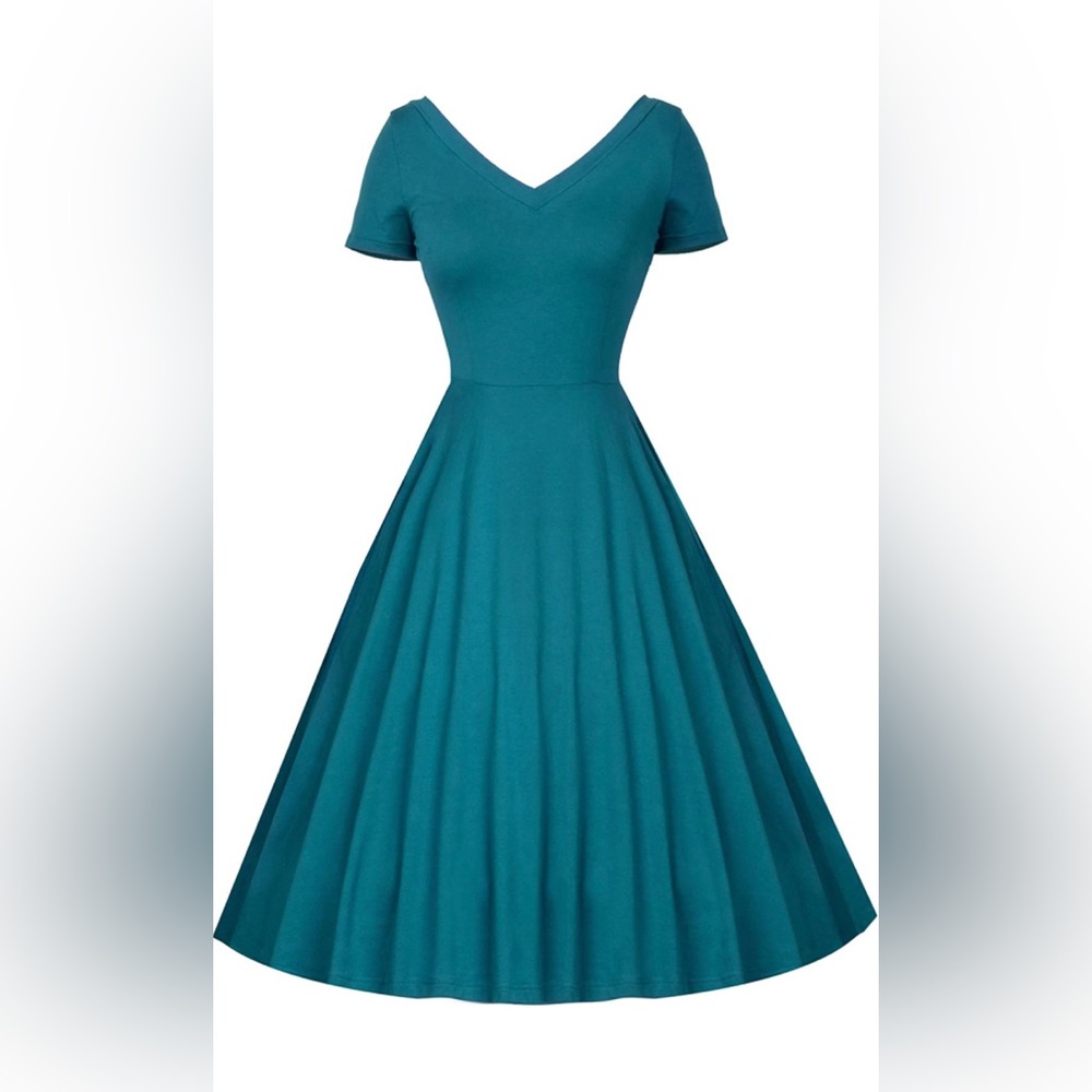 Women 1950s V-Neck Vintage Rockabilly Swing  Dress with Pockets (XXL)